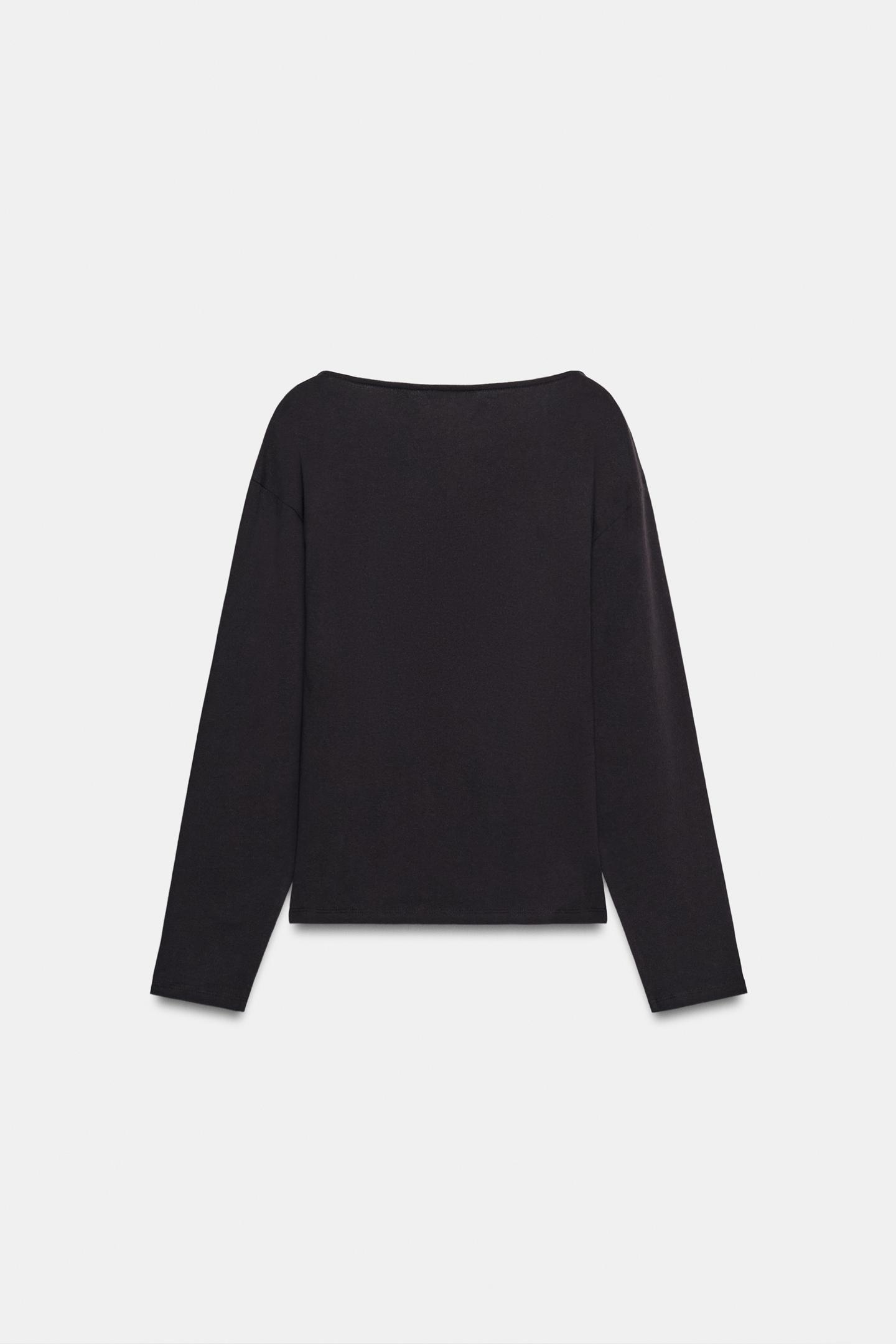 Женская футболка Zara Fitted Boat Neck, цвет: Тёмный коричневый — фото 6