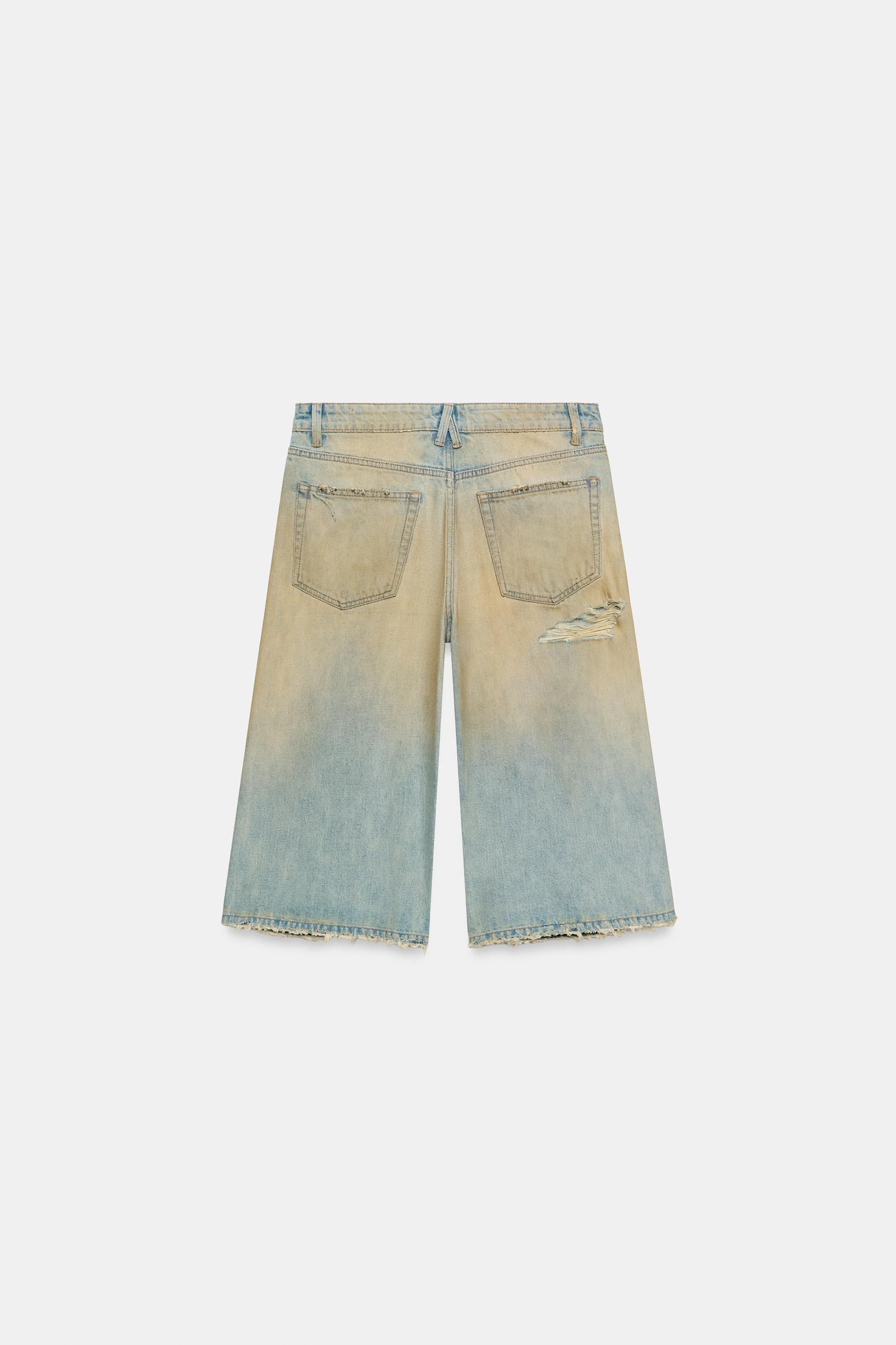 Zara TRF DISTRESSED BAGGY DENIM JORTS görsel 7