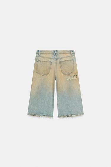 TRF BAGGY RIPPED DENIM JORTS - Faded blue by Zara