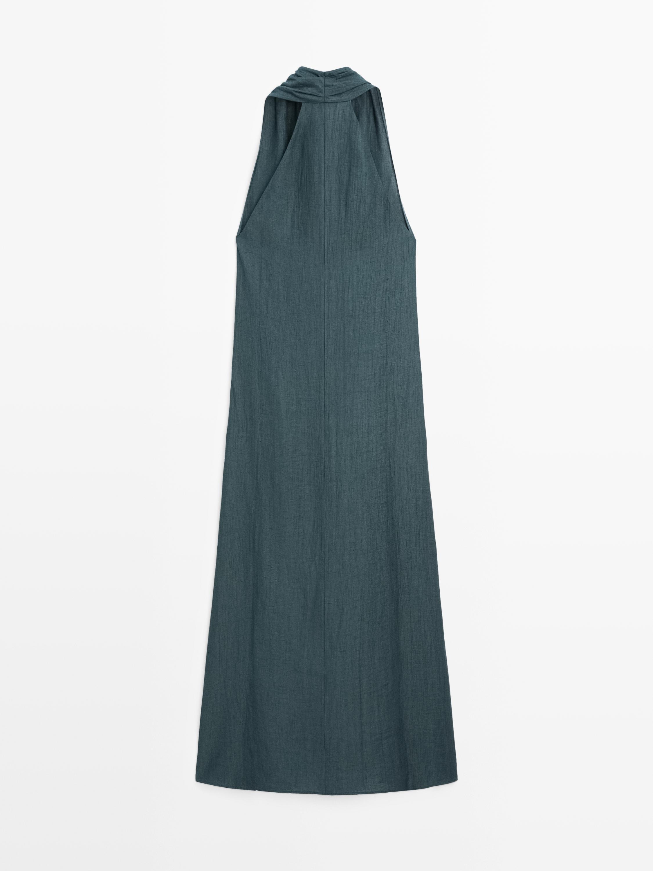 Linen blend midi dress with V-neckline