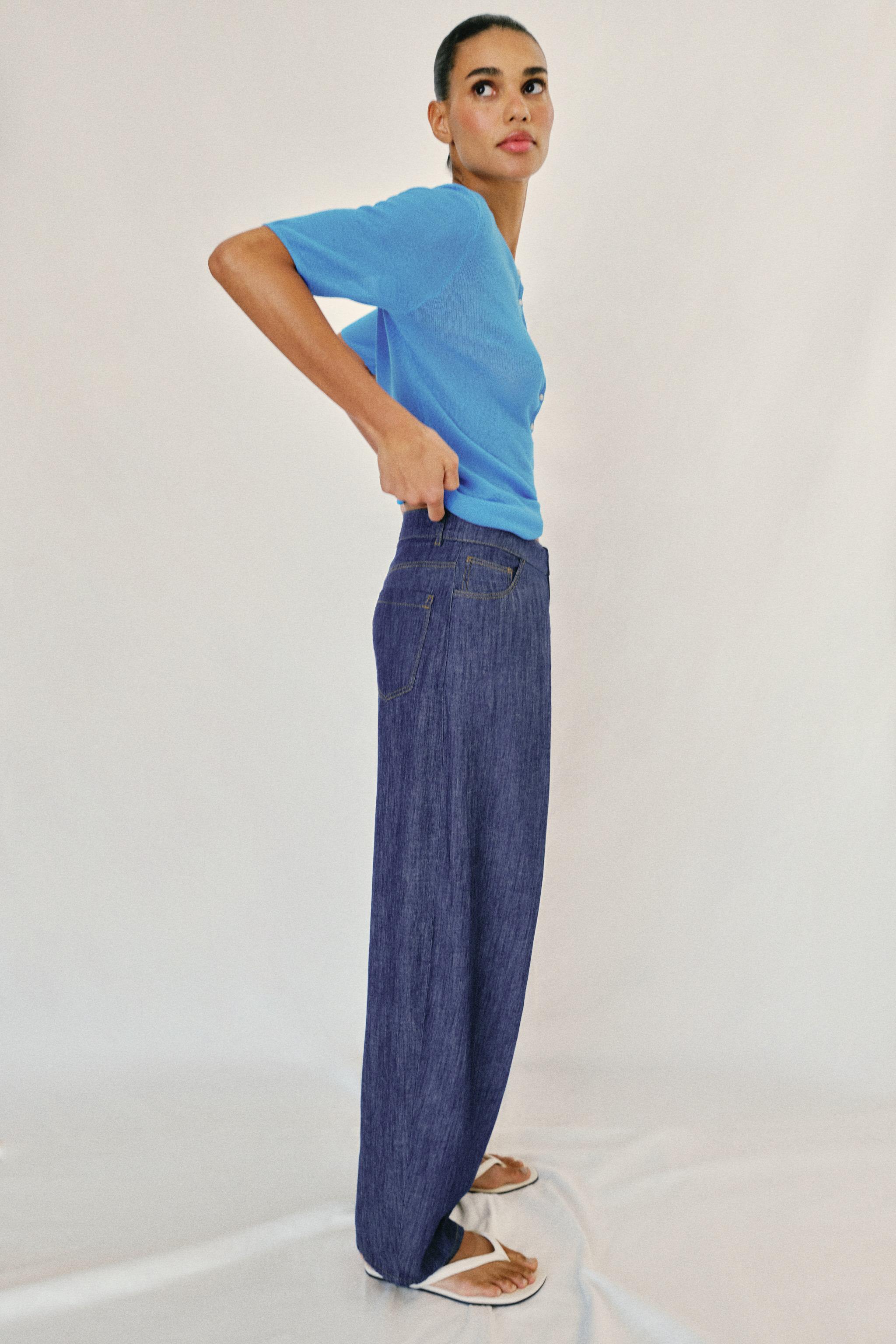 Zara Pilili Keten Pantolon görsel 4
