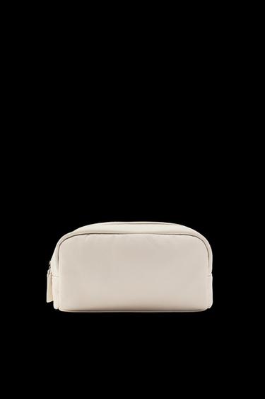 100% LEATHER TOILETRY BAG - Oyster-white by Zara
