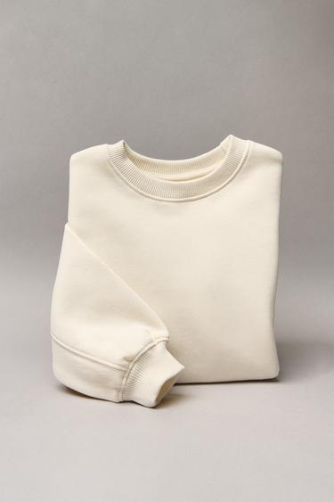 PLAIN HOODIE WITH EMBROIDERED DETAIL - Ecru by Zara