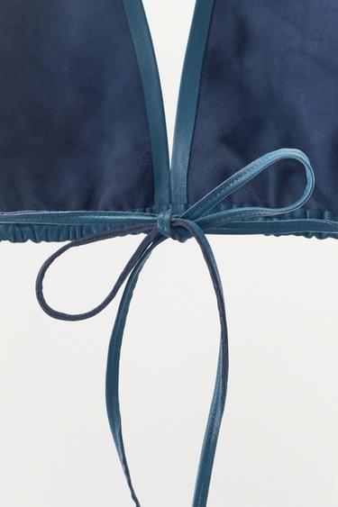 100% LEATHER HALTER BRA TOP - Blue by Zara - Image 4