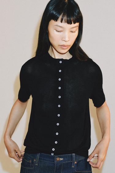 SHORT SLEEVE KNIT CARDIGAN - Black by Zara