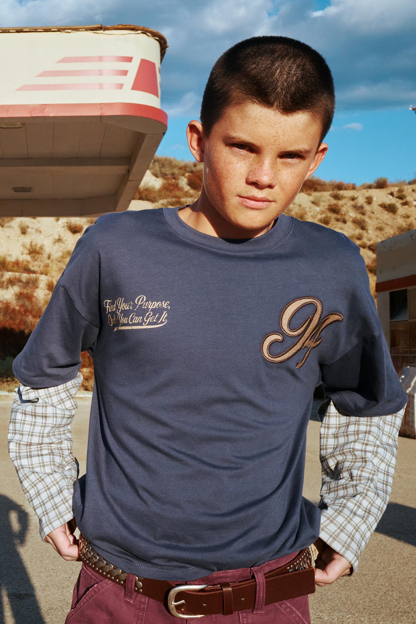 CHECKED DOUBLE SLEEVE T-SHIRT