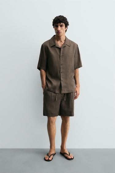 Zara RELAXED FIT 100% LINEN SHIRT - Brown / Taupe