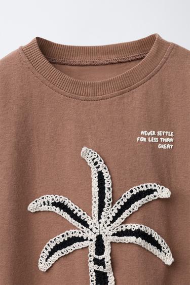 CROCHET PALM TREE T-SHIRT - Brown by Zara