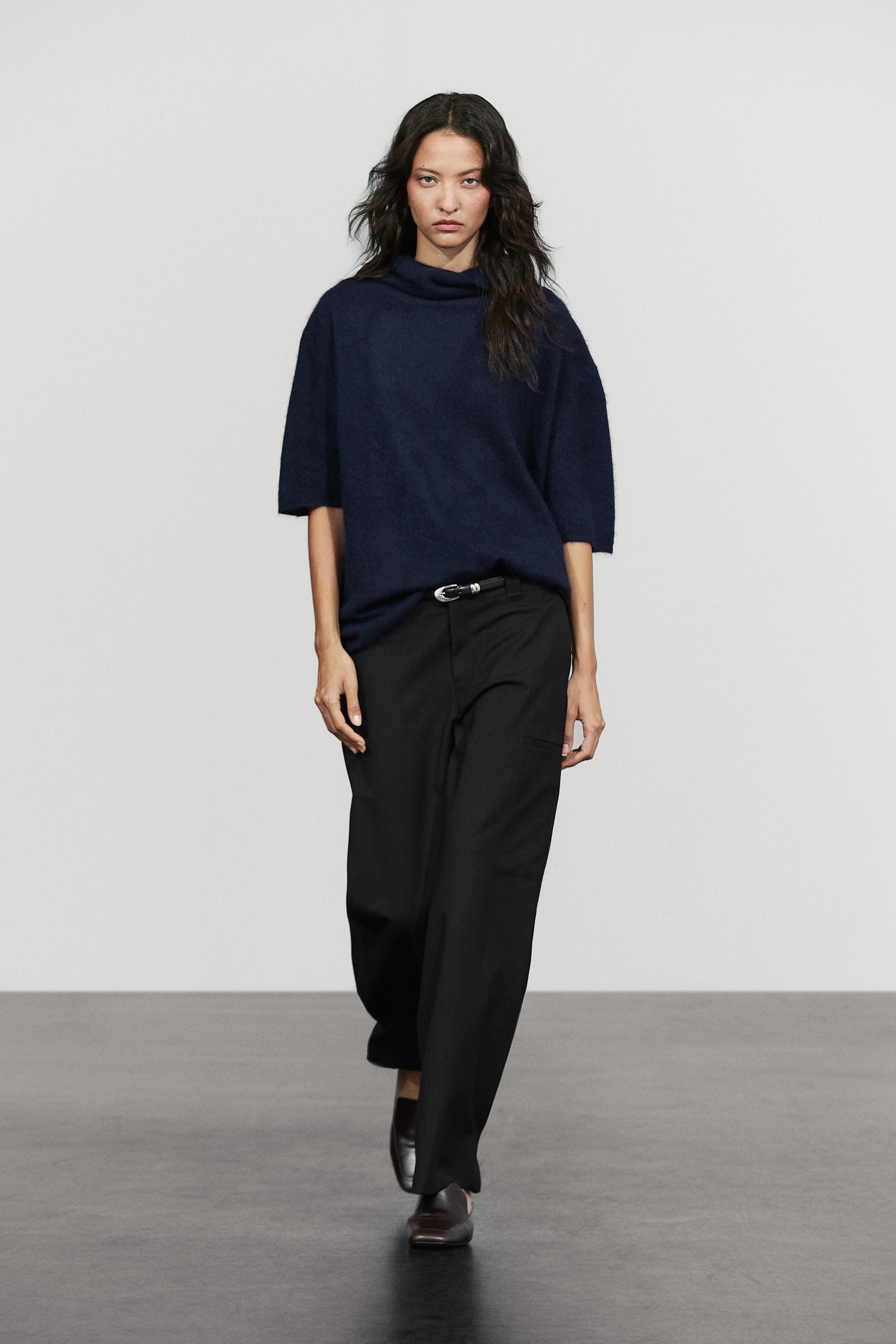 Pull oversize en maille 100 % laine à manches courtes