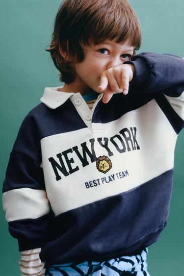 EMBROIDERED ANIMAL STRIPED POLO SWEATSHIRT - Ecru / Blue by Zara