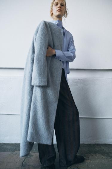STRAIGHT COAT WITH MANTECO WOOL ZW COLLECTION - Sky blue by Zara