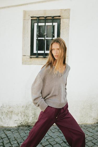 SAROUEL TROUSERS WITH ELASTIC WAIST - Aubergine by Zara - Image 2