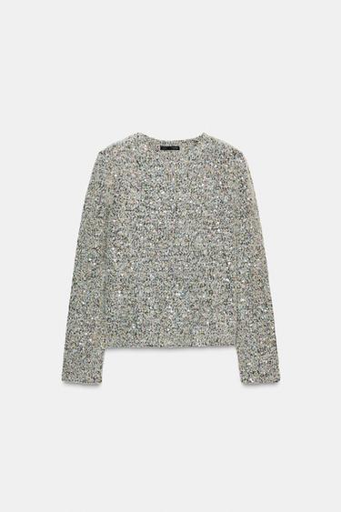 LONG SLEEVE SEQUIN TOP - Light green by Zara