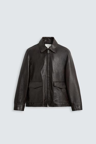 CAZADORA PIEL LAVADA - Marrón oscuro de Zara