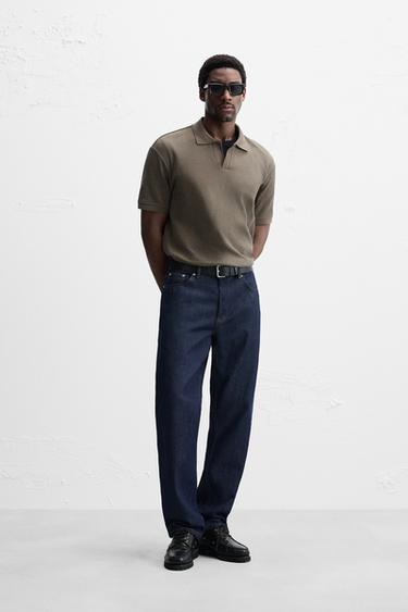 VERTICAL TEXTURED POLO SHIRT - Taupe grey by Zara - Image 0