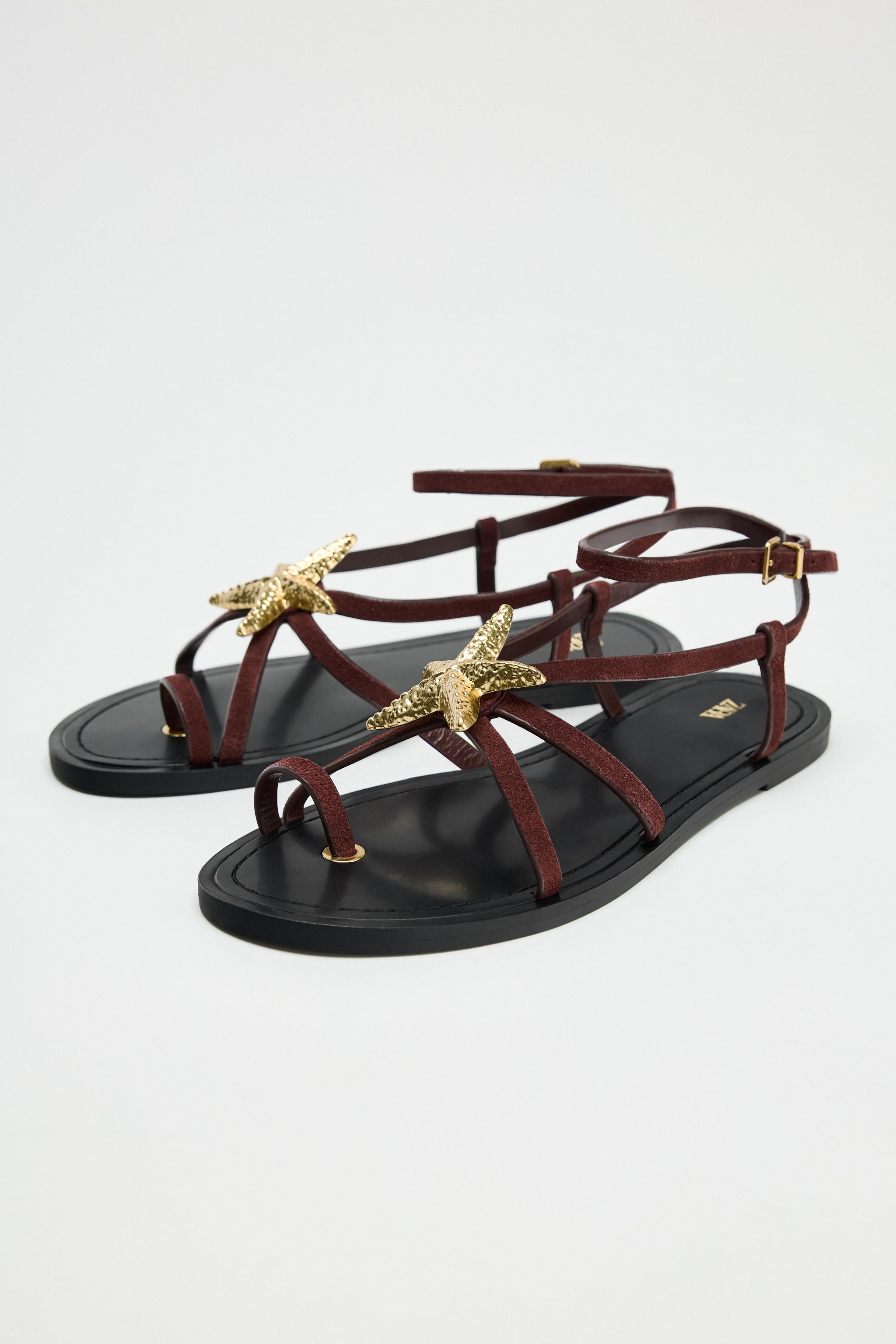 ★ZARA★メタルビジュー付きスプリットスエードフラットサンダル メタルビジュー付きスプリットスエードフラットサンダル