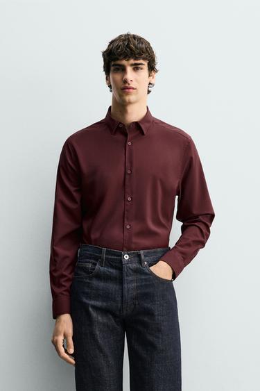 SLIM FIT SHIRT - Burgundy by Zara