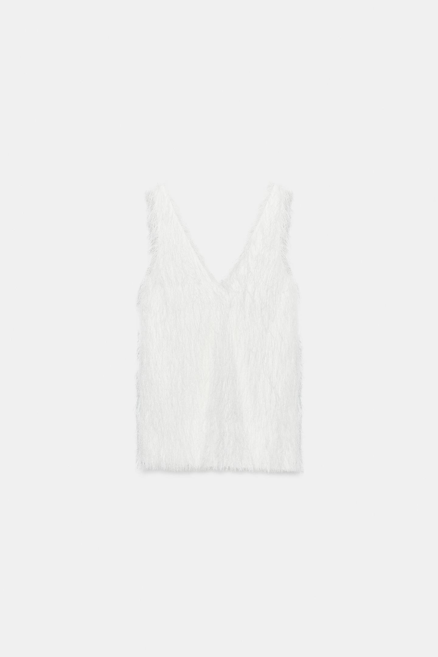 Женский топ Zara Faux Fur Effect, цвет: Белый — фото 7
