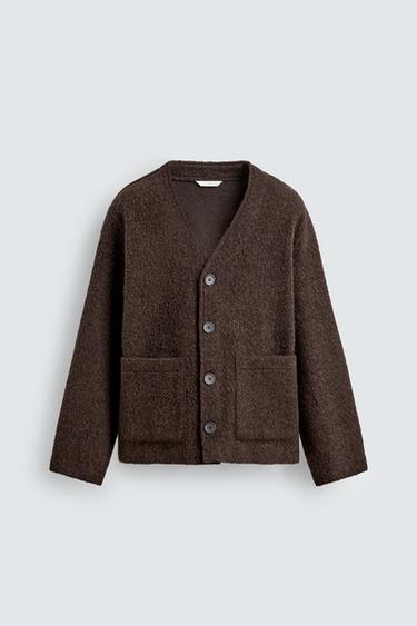 Zara 寬鬆版型紋理開襟衫 - 深棕色