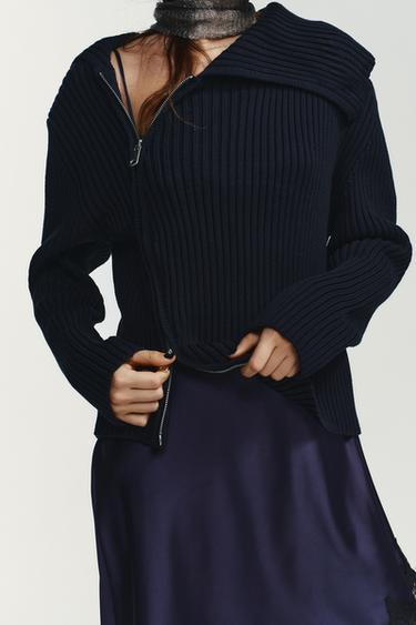 ZIP-UP RIB KNIT CARDIGAN - Navy blue by Zara