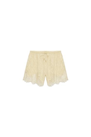 ZW COLLECTION JACQUARD LACE SHORTS - Pastel yellow by Zara