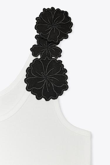 FLORAL APPLIQUÉ TOP - Black / White by Zara - Image 6