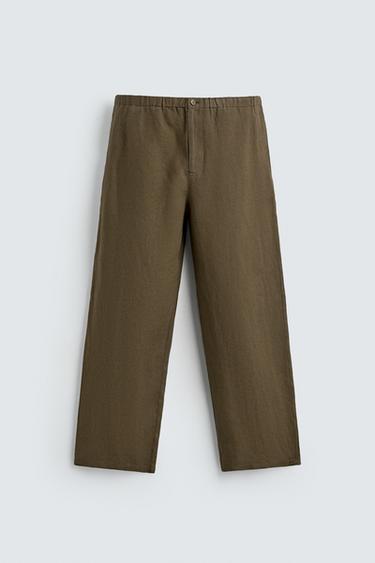 PANTALON RELAXED FIT 100% LIN - Kaki foncé de Zara