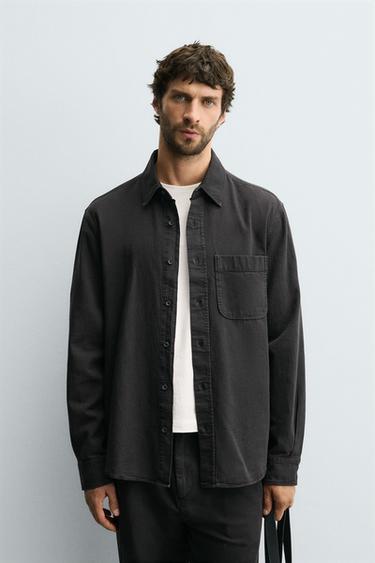 CAMISA LAVADA ALGODÓN - LINO - Carbón de Zara