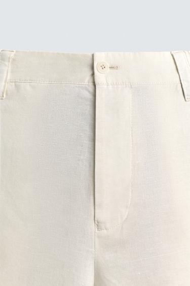 REGULAR FIT HEMP - COTTON BERMUDA SHORTS - White by Zara - Image 7
