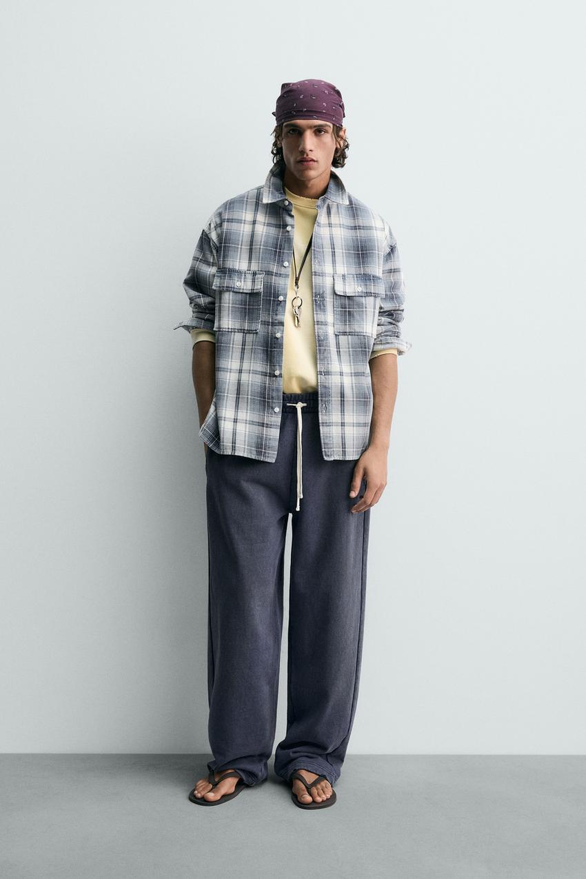 Zara - Relaxed Fit Plaid Shirt - Blue - Xl - Man