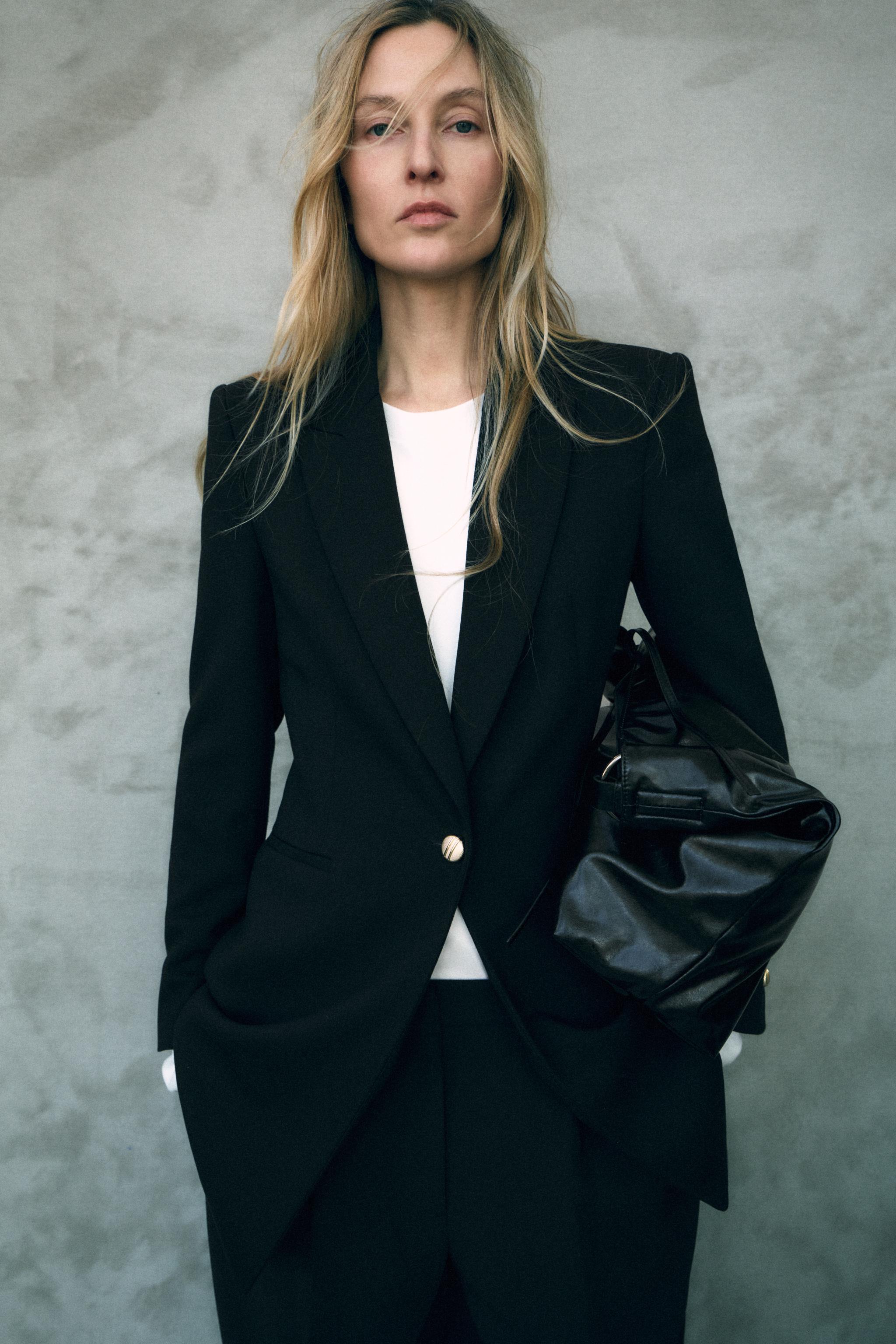 Oversized Blazer Blazer Noir Femme Zara LONG BLAZER WITH SHOULDER PADS Black ZARA New Zealand