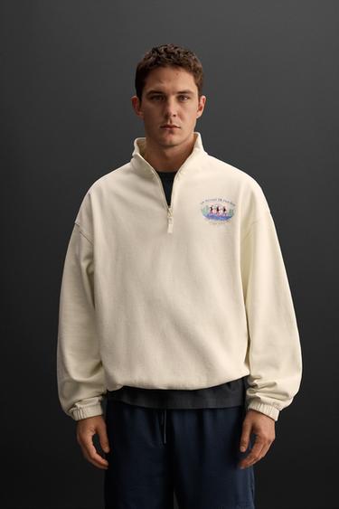 RUNNING PRINT QUARTER-ZIP SWEATSHIRT - Oyster-white by Zara