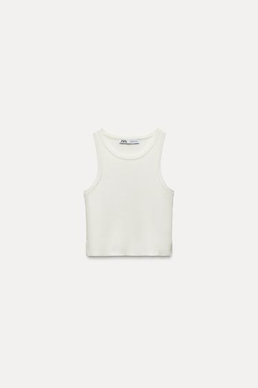 KNIT CROP TOP - Oyster-white by Zara - Image 0