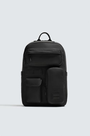 MOCHILA ENGOMADA MULTIBOLSILLOS - Negro de Zara