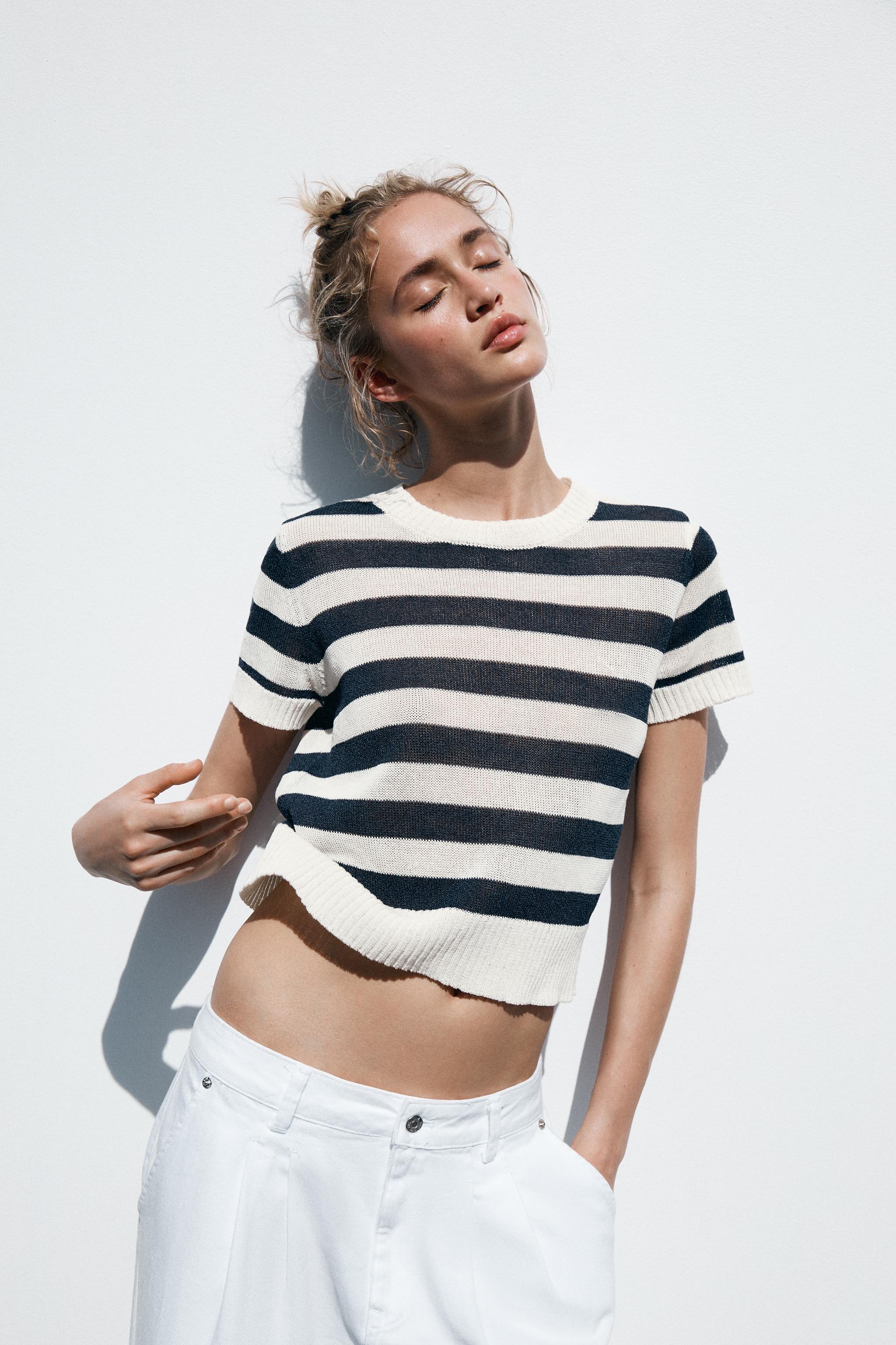 Zara Striped Sueter Crop Top Zara Zara Striped Zara Knit Crop Zara