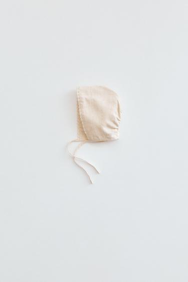 Zara EMBROIDERED LACE BONNET - Ecru