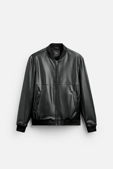 Zara FAUX LEATHER BOMBER JACKET - Black