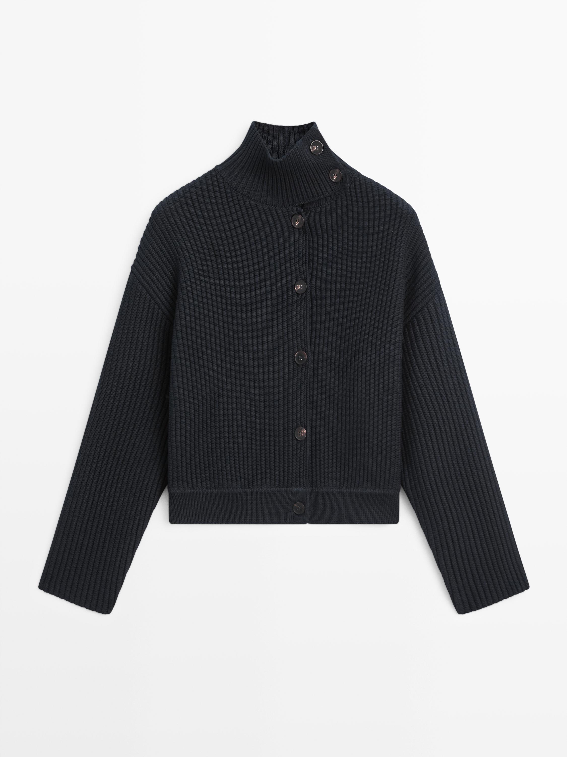 Cardigan maille coton col montant