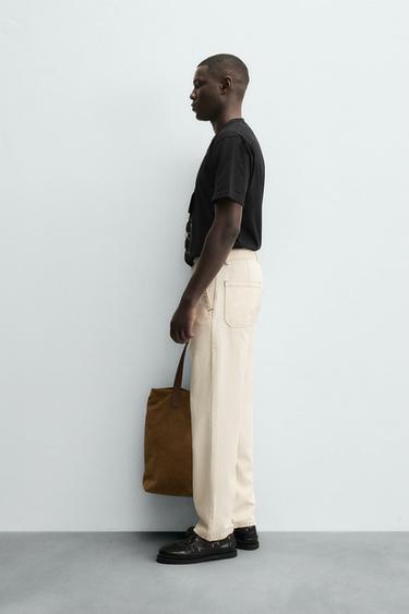 CONTRAST STITCHING TROUSERS - Ecru by Zara