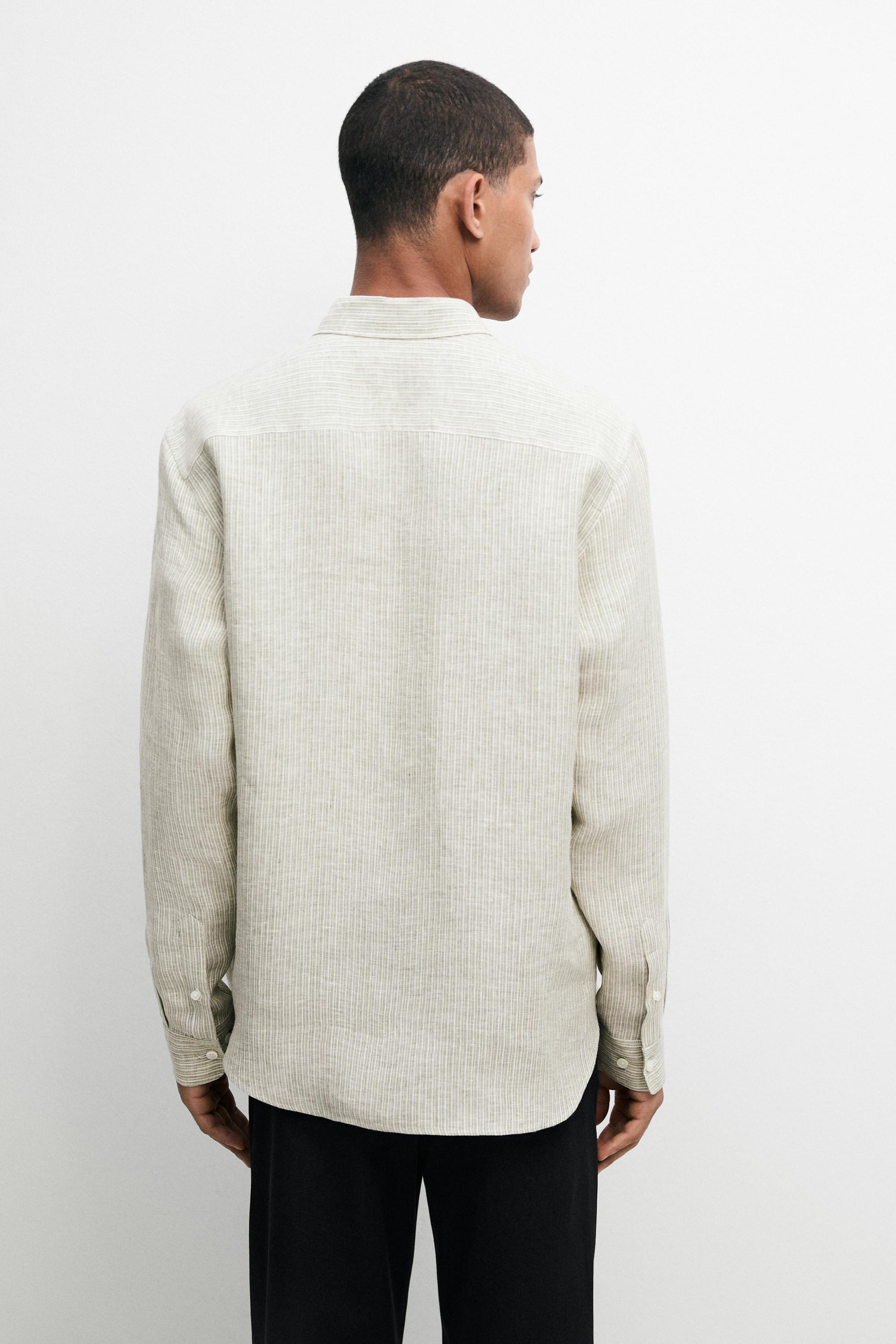 100% linen regular fit striped shirt