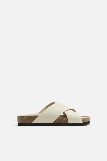 Zara CROSSED LEATHER SANDALS - Off White