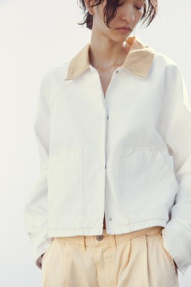 VESTE CIRÉE AVEC COL EN CONTRASTE - Blanc cassé de Zara - Image 1