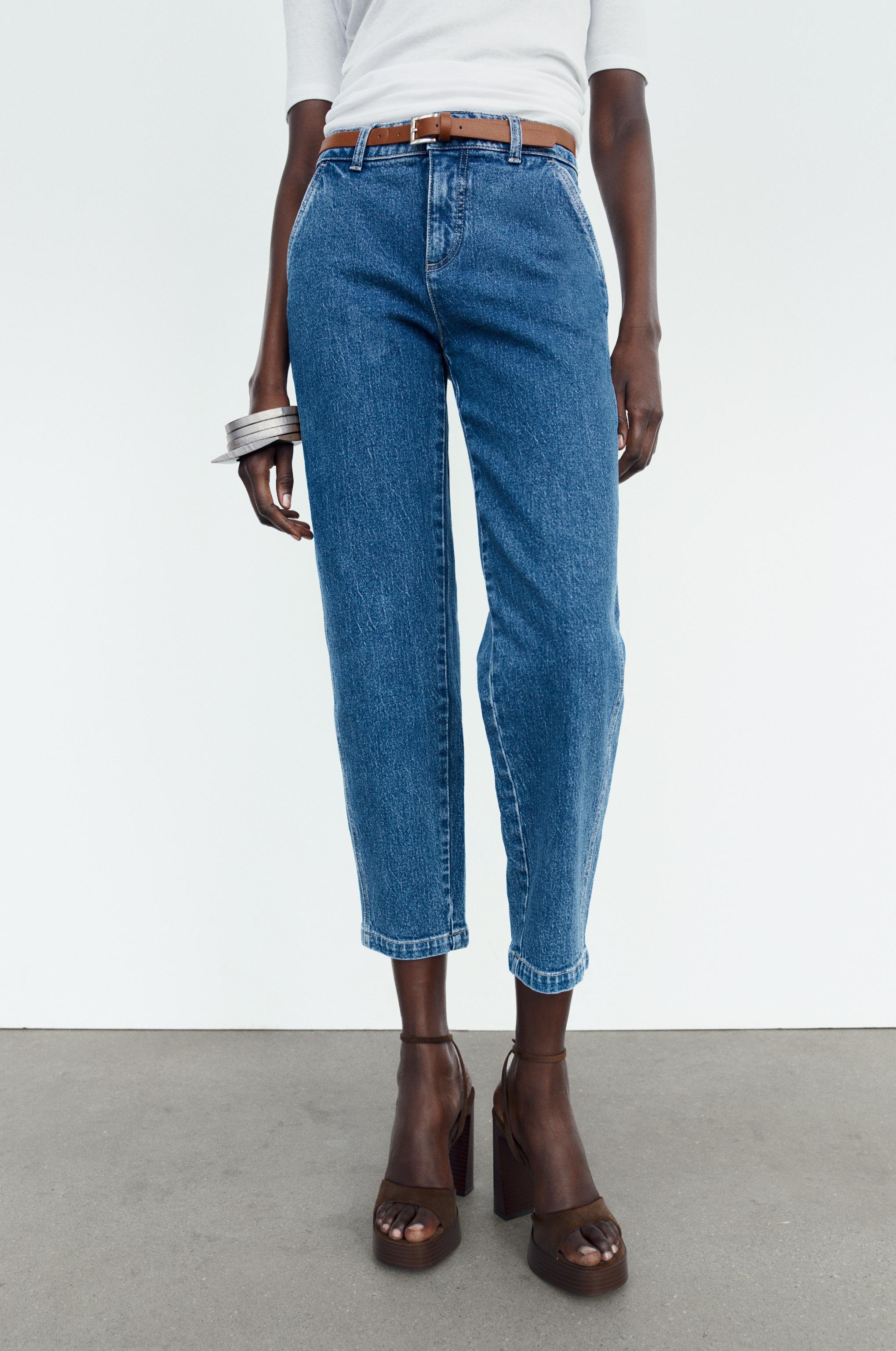 BELTED CHINO HIGH WAIST Z1975 JEANS - Mid-blue | ZARA United States
