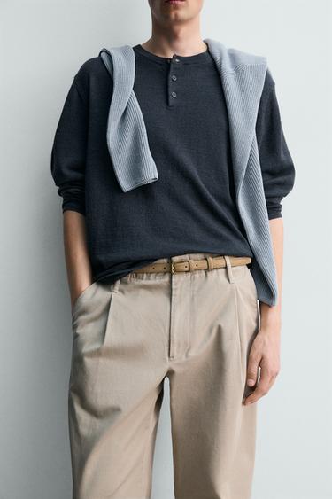 LINEN-WOOL HENLEY JUMPER - Dark indigo by Zara - Image 5