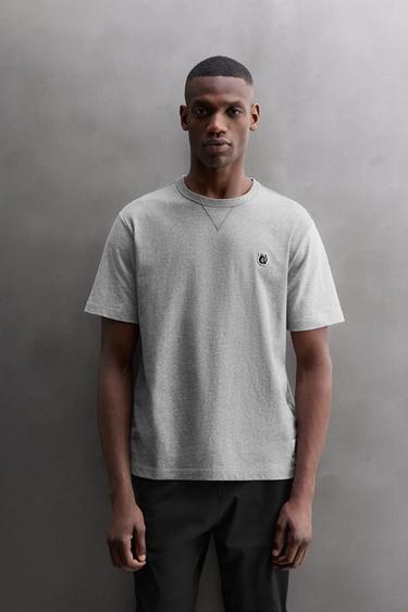 T-SHIRT COLOR BLOCK BRODÉ - Gris chiné de Zara