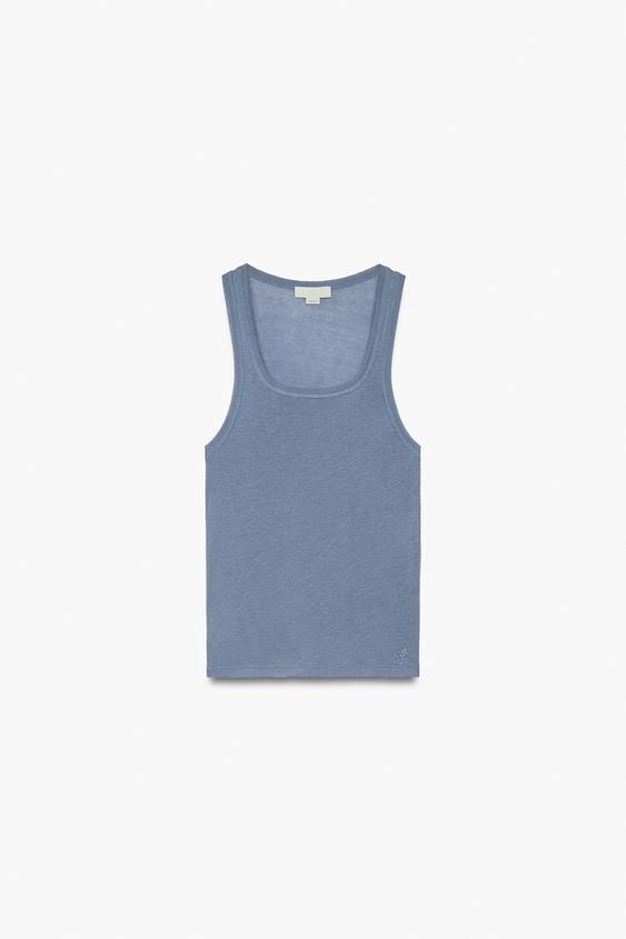 PLAYERA TANK RIB BORDADO - Azul / Gris de Zara - Imagen 0