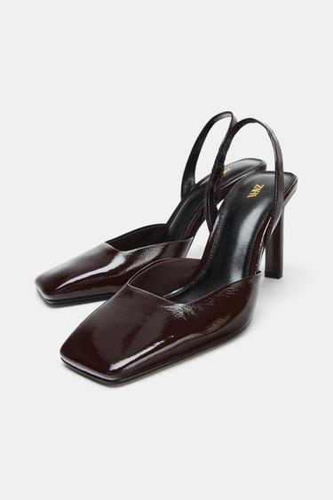 LEATHER SLINGBACK SHOES - Brown by Zara - Image 3
