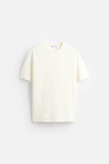 Zara TEXTURED KNIT T-SHIRT - Cream