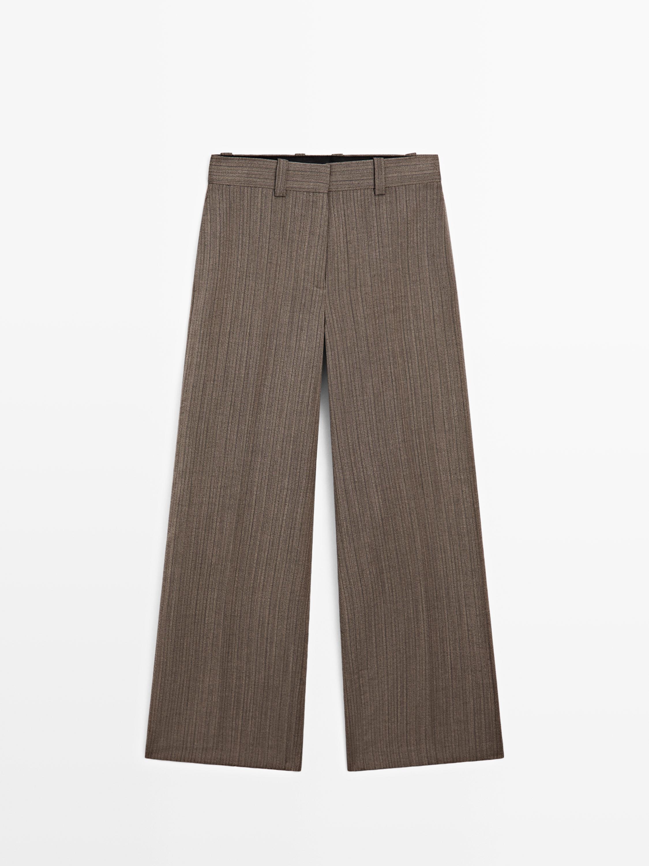 100% wool straight-leg herringbone trousers