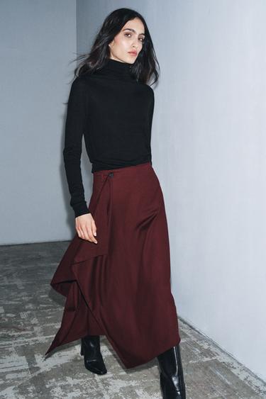 ZW COLLECTION ASYMMETRIC SKIRT - Burgundy by Zara - Image 0
